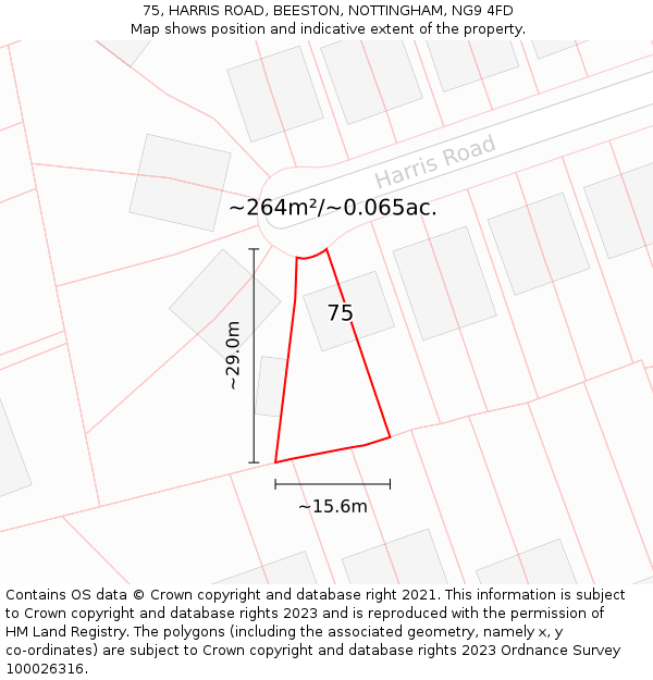 75, HARRIS ROAD, BEESTON, NOTTINGHAM, NG9 4FD: Plot and title map