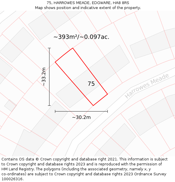 75, HARROWES MEADE, EDGWARE, HA8 8RS: Plot and title map