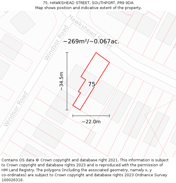 75, HAWKSHEAD STREET, SOUTHPORT, PR9 9DA: Plot and title map