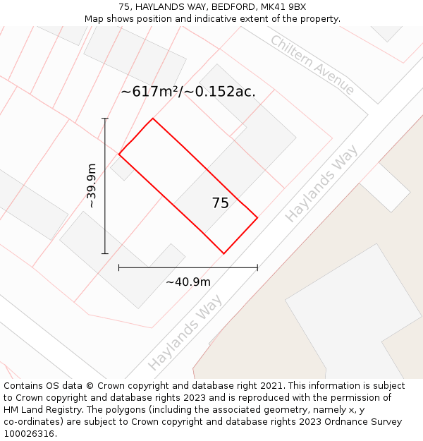 75, HAYLANDS WAY, BEDFORD, MK41 9BX: Plot and title map