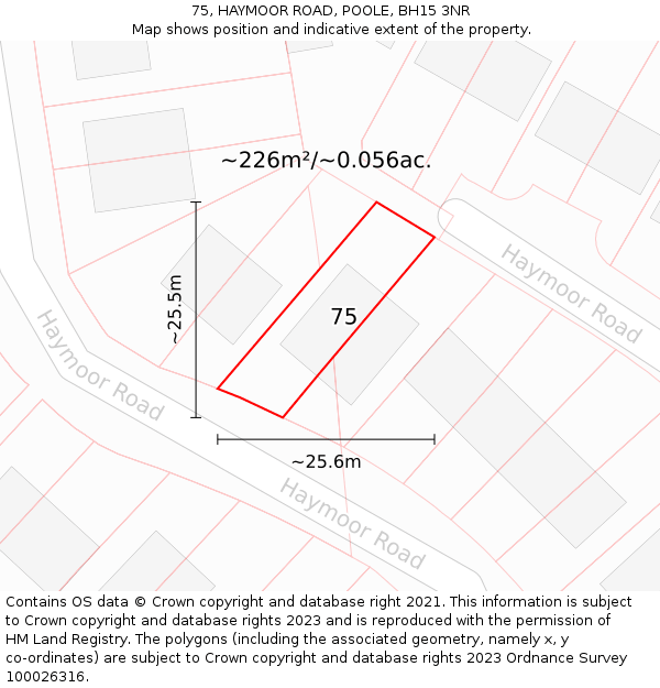 75, HAYMOOR ROAD, POOLE, BH15 3NR: Plot and title map