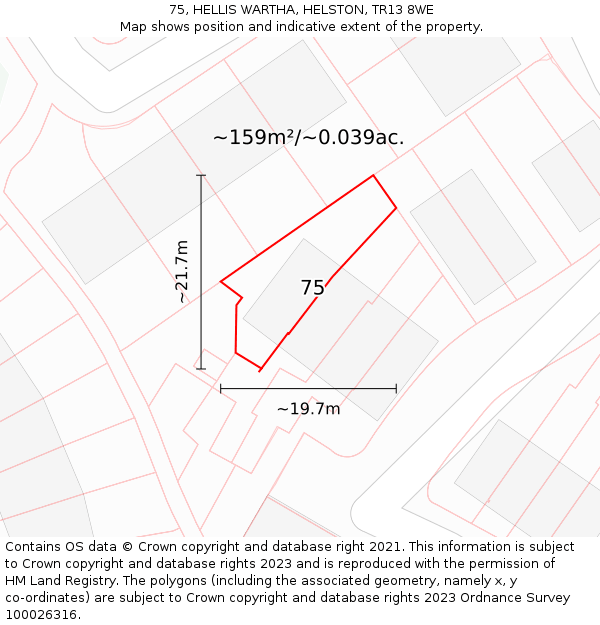 75, HELLIS WARTHA, HELSTON, TR13 8WE: Plot and title map