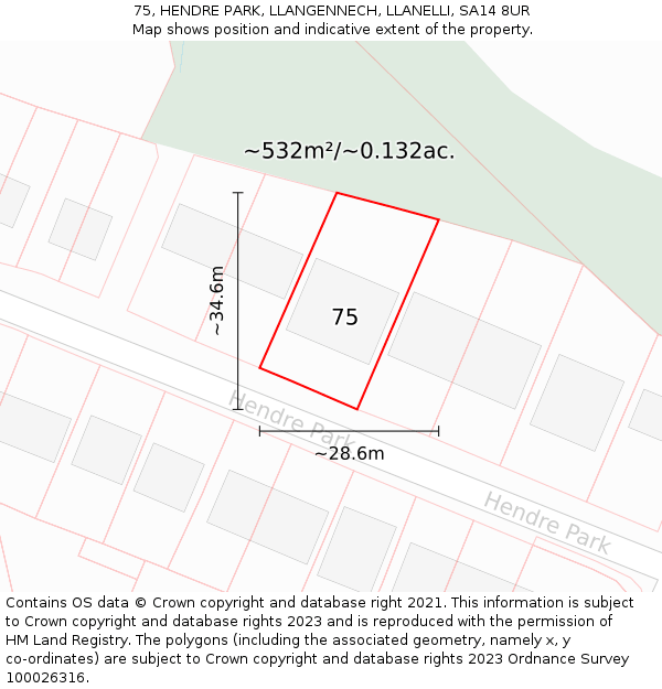 75, HENDRE PARK, LLANGENNECH, LLANELLI, SA14 8UR: Plot and title map