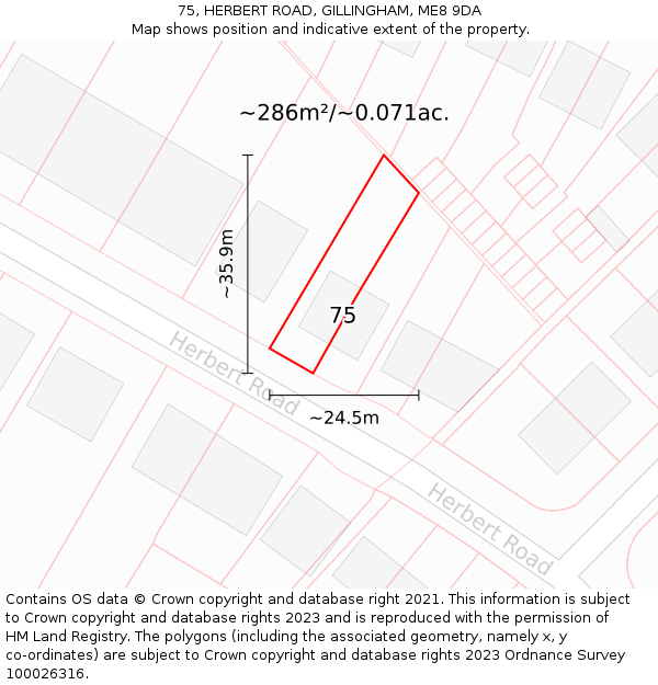 75, HERBERT ROAD, GILLINGHAM, ME8 9DA: Plot and title map