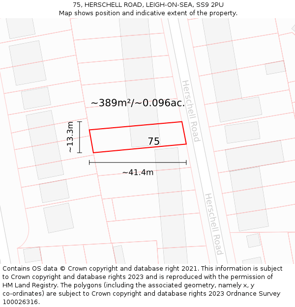 75, HERSCHELL ROAD, LEIGH-ON-SEA, SS9 2PU: Plot and title map