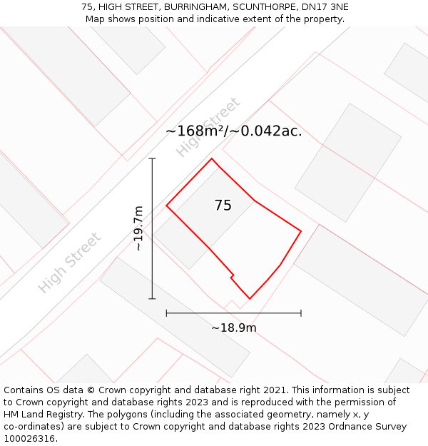 75, HIGH STREET, BURRINGHAM, SCUNTHORPE, DN17 3NE: Plot and title map