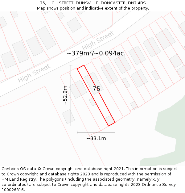 75, HIGH STREET, DUNSVILLE, DONCASTER, DN7 4BS: Plot and title map