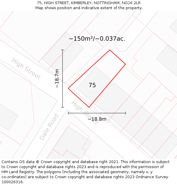 75, HIGH STREET, KIMBERLEY, NOTTINGHAM, NG16 2LR: Plot and title map