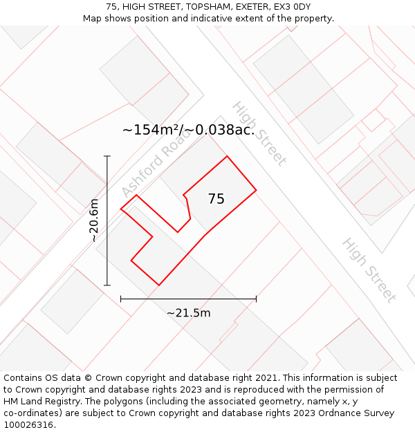 75, HIGH STREET, TOPSHAM, EXETER, EX3 0DY: Plot and title map