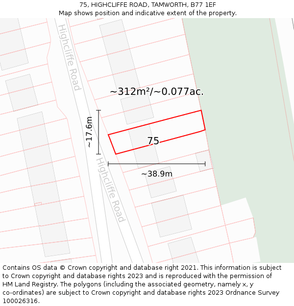 75, HIGHCLIFFE ROAD, TAMWORTH, B77 1EF: Plot and title map