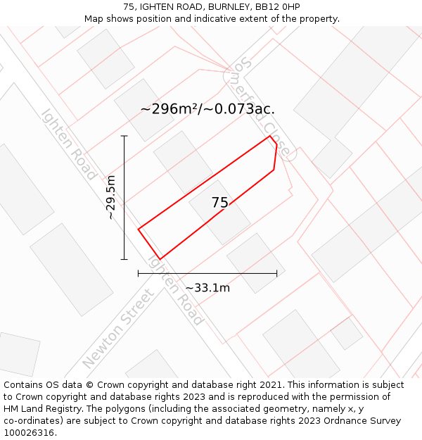 75, IGHTEN ROAD, BURNLEY, BB12 0HP: Plot and title map