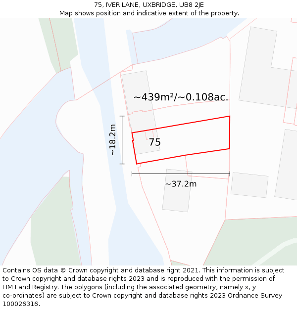 75, IVER LANE, UXBRIDGE, UB8 2JE: Plot and title map