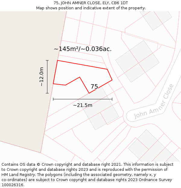 75, JOHN AMNER CLOSE, ELY, CB6 1DT: Plot and title map