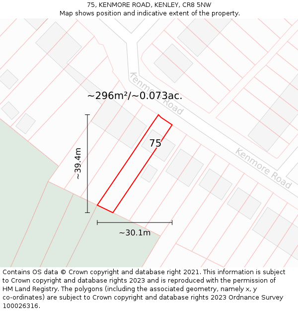 75, KENMORE ROAD, KENLEY, CR8 5NW: Plot and title map