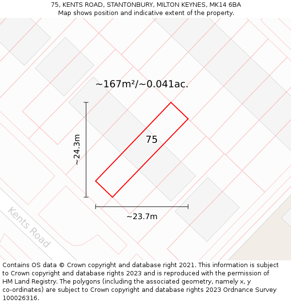 75, KENTS ROAD, STANTONBURY, MILTON KEYNES, MK14 6BA: Plot and title map