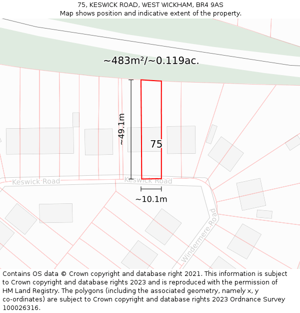 75, KESWICK ROAD, WEST WICKHAM, BR4 9AS: Plot and title map