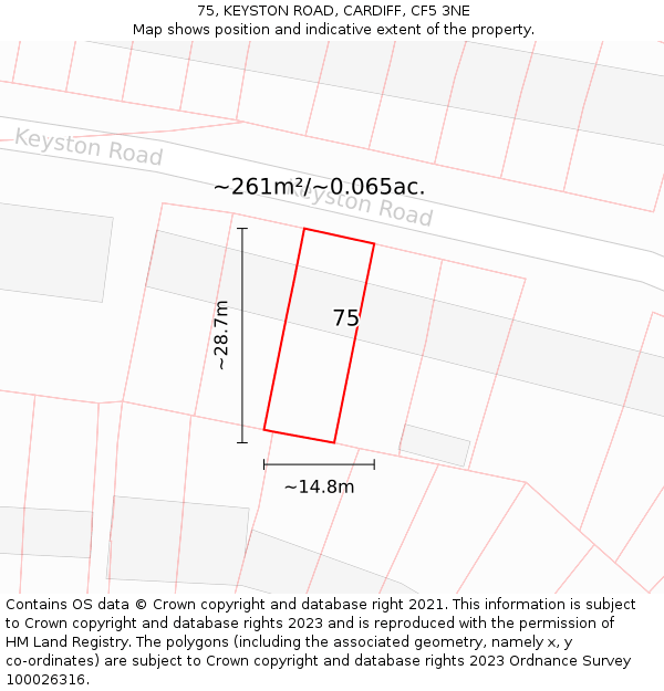 75, KEYSTON ROAD, CARDIFF, CF5 3NE: Plot and title map