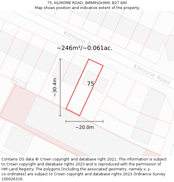 75, KILMORIE ROAD, BIRMINGHAM, B27 6AY: Plot and title map