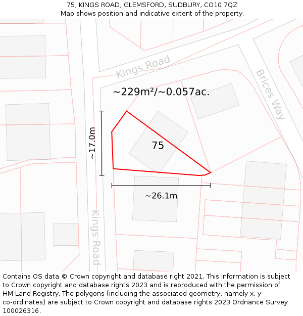 75, KINGS ROAD, GLEMSFORD, SUDBURY, CO10 7QZ: Plot and title map