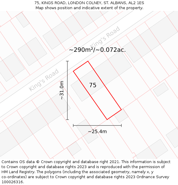 75, KINGS ROAD, LONDON COLNEY, ST. ALBANS, AL2 1ES: Plot and title map