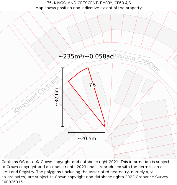 75, KINGSLAND CRESCENT, BARRY, CF63 4JS: Plot and title map