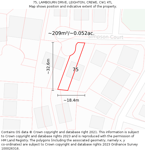 75, LAMBOURN DRIVE, LEIGHTON, CREWE, CW1 4TL: Plot and title map