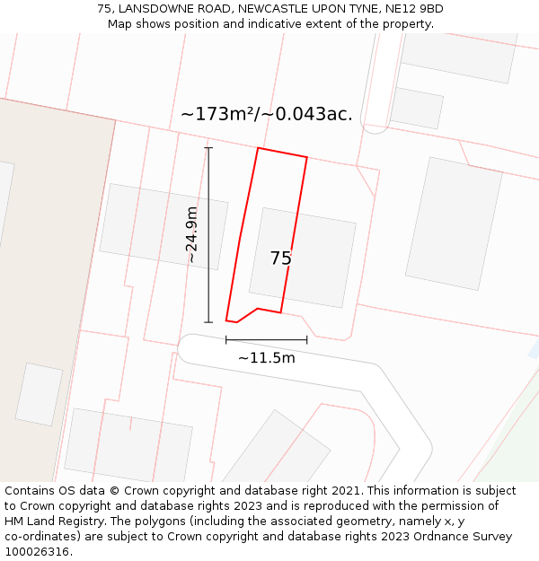 75, LANSDOWNE ROAD, NEWCASTLE UPON TYNE, NE12 9BD: Plot and title map