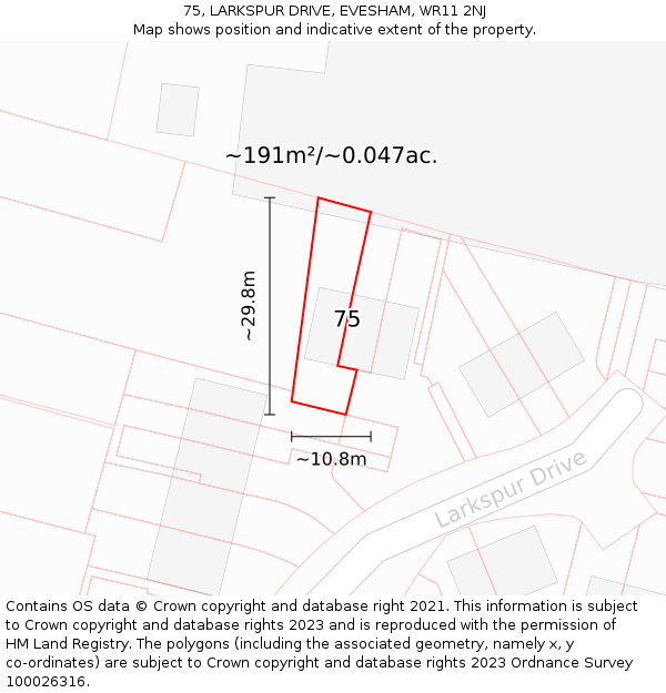 75, LARKSPUR DRIVE, EVESHAM, WR11 2NJ: Plot and title map