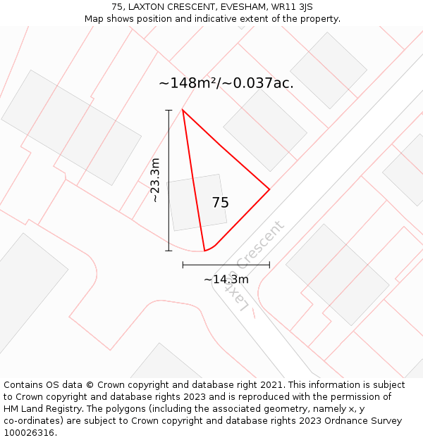 75, LAXTON CRESCENT, EVESHAM, WR11 3JS: Plot and title map