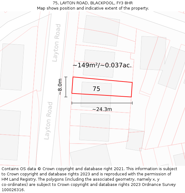 75, LAYTON ROAD, BLACKPOOL, FY3 8HR: Plot and title map