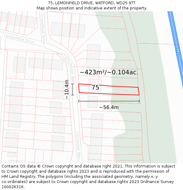 75, LEMONFIELD DRIVE, WATFORD, WD25 9TT: Plot and title map