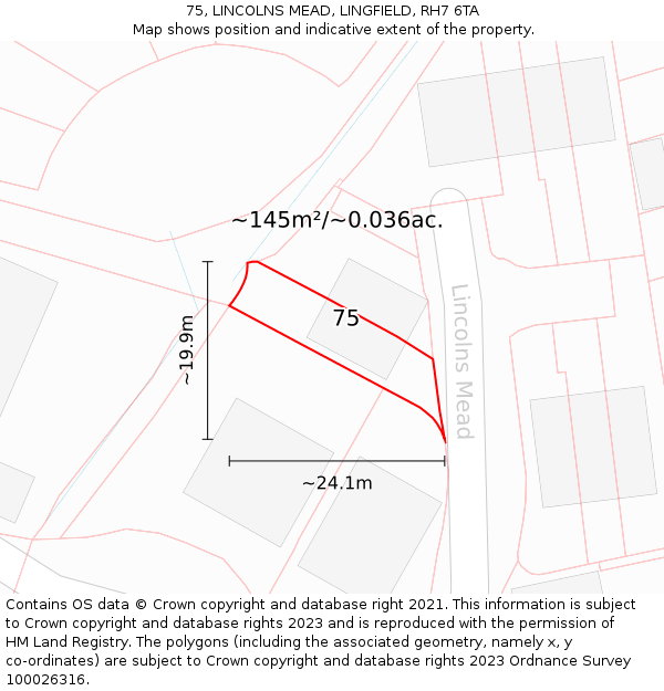 75, LINCOLNS MEAD, LINGFIELD, RH7 6TA: Plot and title map