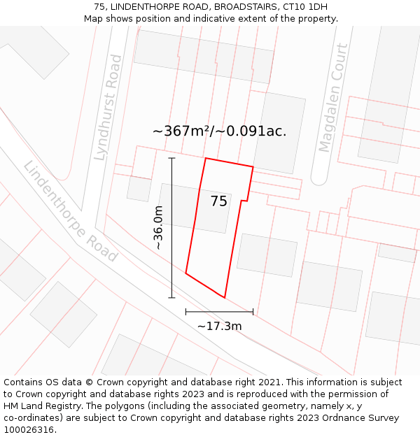 75, LINDENTHORPE ROAD, BROADSTAIRS, CT10 1DH: Plot and title map