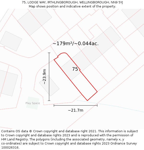 75, LODGE WAY, IRTHLINGBOROUGH, WELLINGBOROUGH, NN9 5YJ: Plot and title map