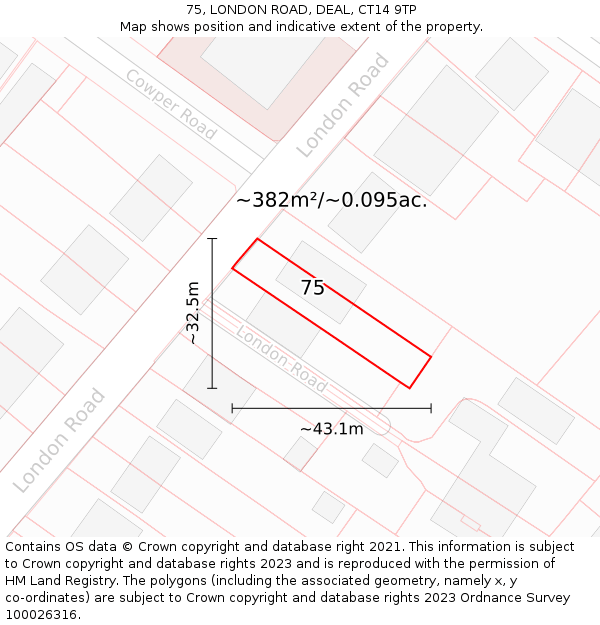 75, LONDON ROAD, DEAL, CT14 9TP: Plot and title map