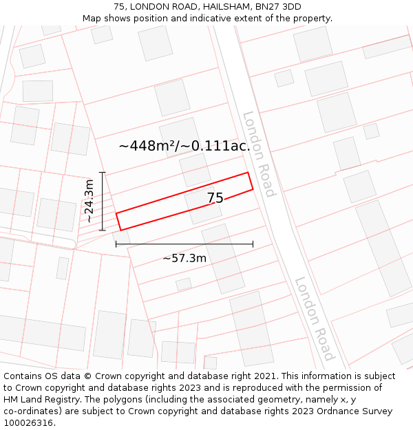 75, LONDON ROAD, HAILSHAM, BN27 3DD: Plot and title map