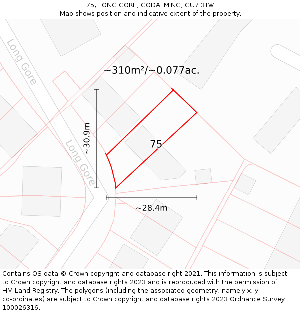 75, LONG GORE, GODALMING, GU7 3TW: Plot and title map