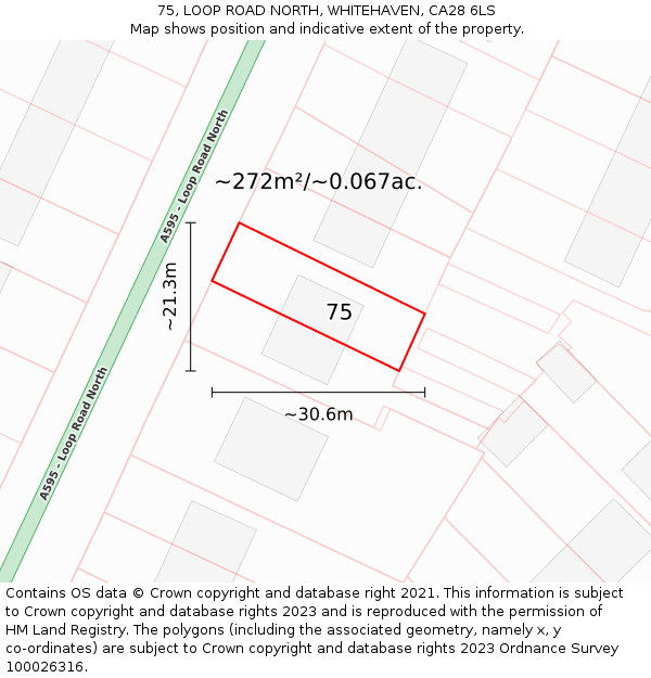 75, LOOP ROAD NORTH, WHITEHAVEN, CA28 6LS: Plot and title map