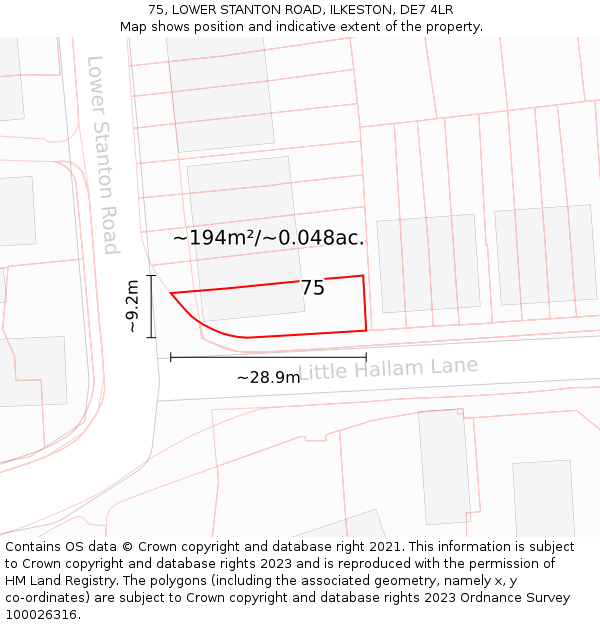 75, LOWER STANTON ROAD, ILKESTON, DE7 4LR: Plot and title map