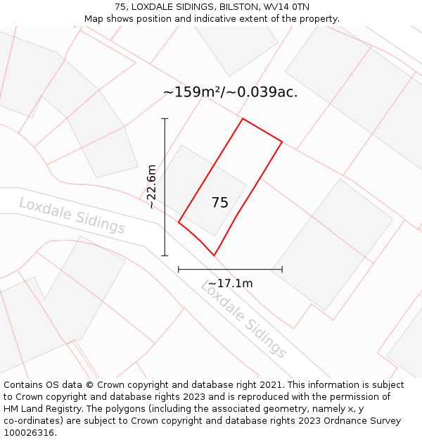 75, LOXDALE SIDINGS, BILSTON, WV14 0TN: Plot and title map