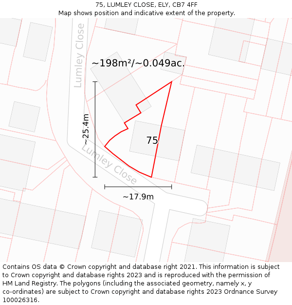 75, LUMLEY CLOSE, ELY, CB7 4FF: Plot and title map