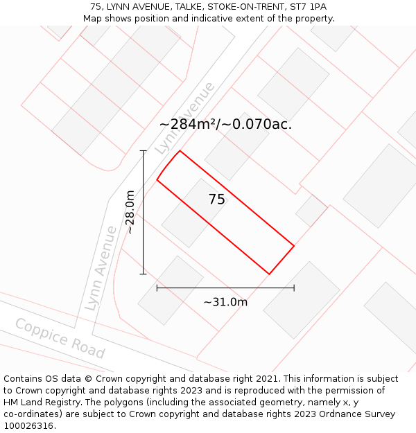 75, LYNN AVENUE, TALKE, STOKE-ON-TRENT, ST7 1PA: Plot and title map