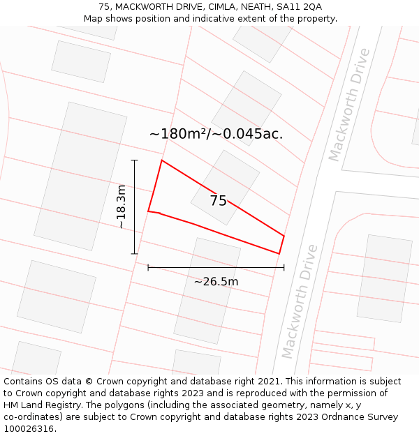 75, MACKWORTH DRIVE, CIMLA, NEATH, SA11 2QA: Plot and title map