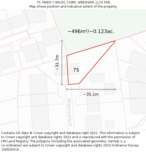 75, MAES Y WAUN, CHIRK, WREXHAM, LL14 5NE: Plot and title map