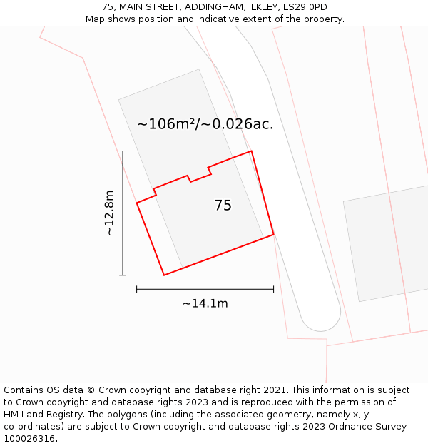 75, MAIN STREET, ADDINGHAM, ILKLEY, LS29 0PD: Plot and title map