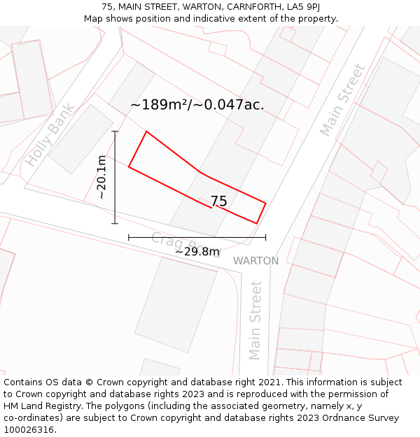 75, MAIN STREET, WARTON, CARNFORTH, LA5 9PJ: Plot and title map