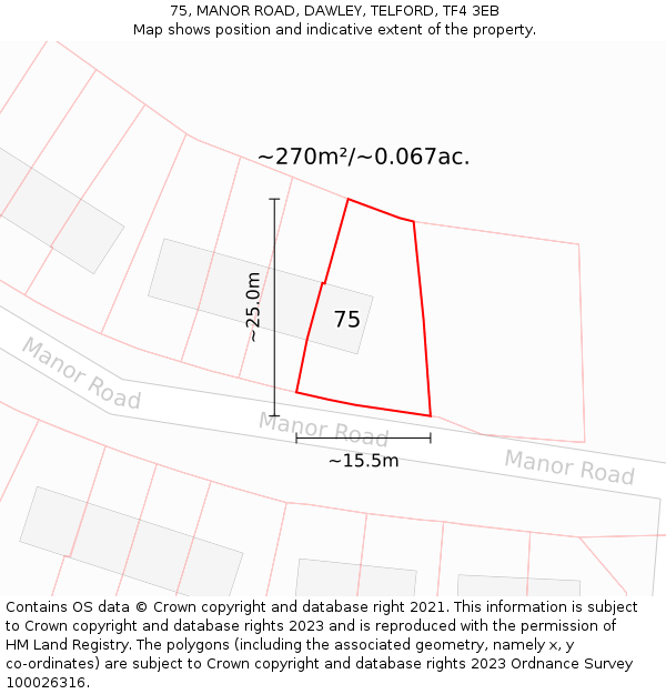 75, MANOR ROAD, DAWLEY, TELFORD, TF4 3EB: Plot and title map