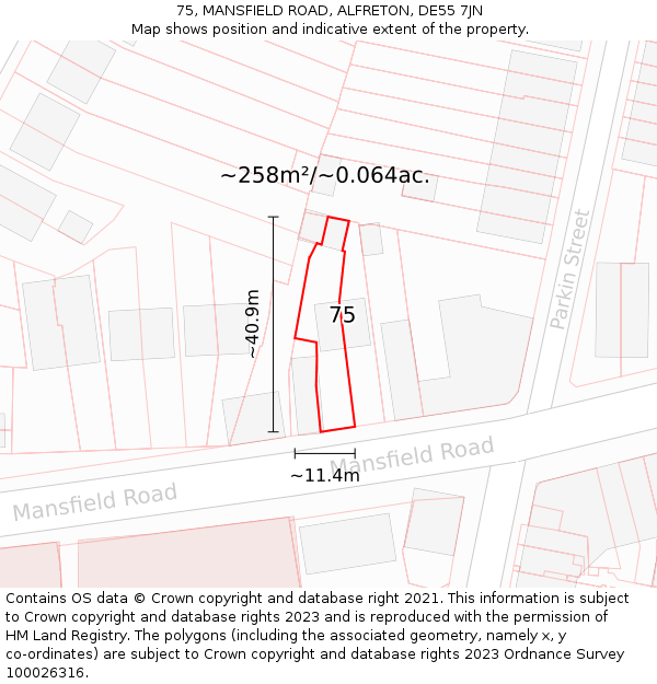 75, MANSFIELD ROAD, ALFRETON, DE55 7JN: Plot and title map