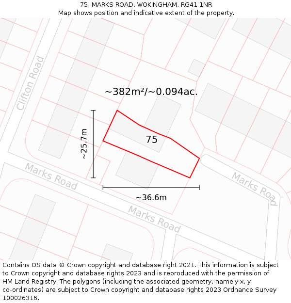 75, MARKS ROAD, WOKINGHAM, RG41 1NR: Plot and title map