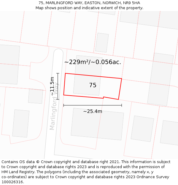 75, MARLINGFORD WAY, EASTON, NORWICH, NR9 5HA: Plot and title map